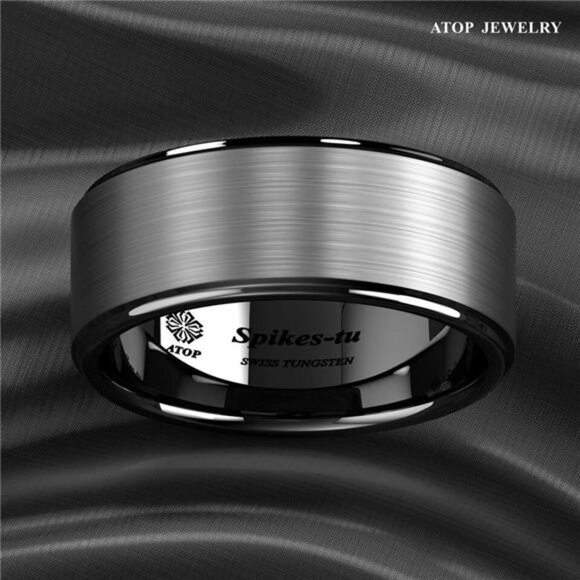 Men's Wedding Band - Black Brushed Titanium Ring for Men and Women - Picture 4 of 5